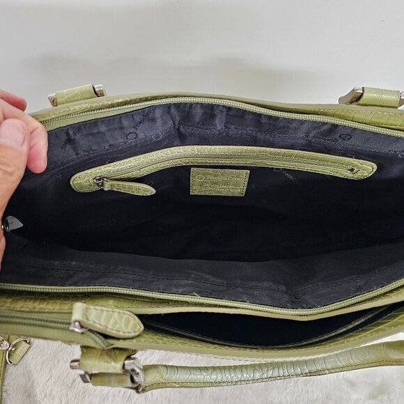 Franklin Covey Green Leather Croc Embossed Messenger Organizer Crossbody Tote - Picture 12 of 16
